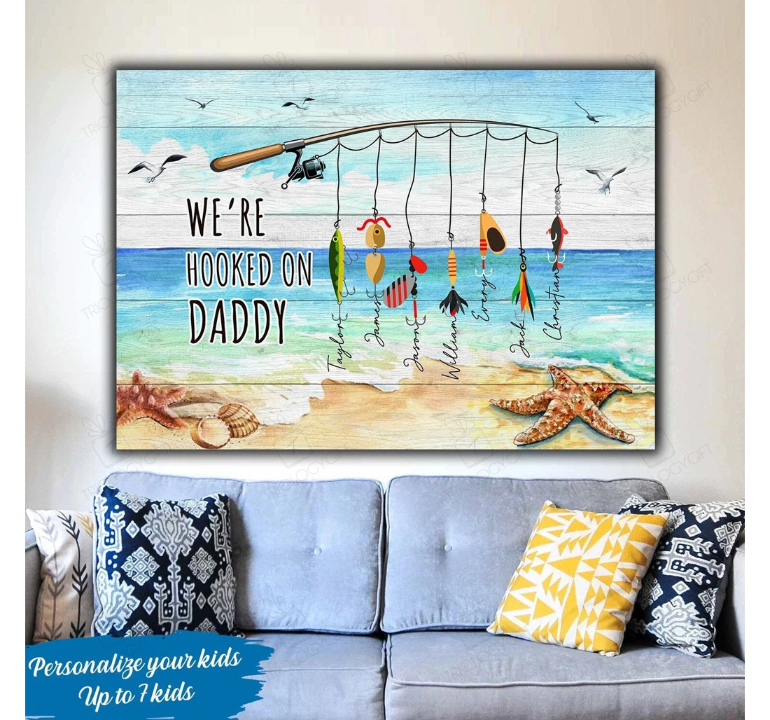 Poster, Canvas - Personalized Were Hooked On Daddy Custom Fathers Day S Print Framed Wall Art