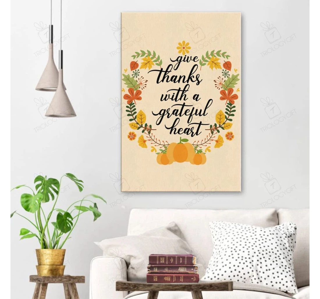 Poster, Canvas - Give Thanks With A Grateful Heart Thanksgiving Gallery Idea Print Framed Wall Art