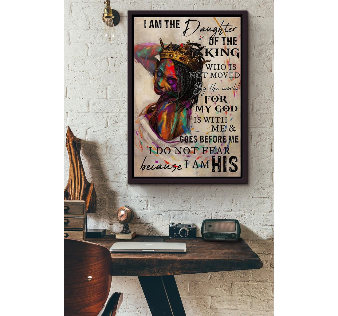 Poster, Canvas - Black Afro I Am Daughter Of The King By The World My God Is With Me Matte Print Framed Wall Art