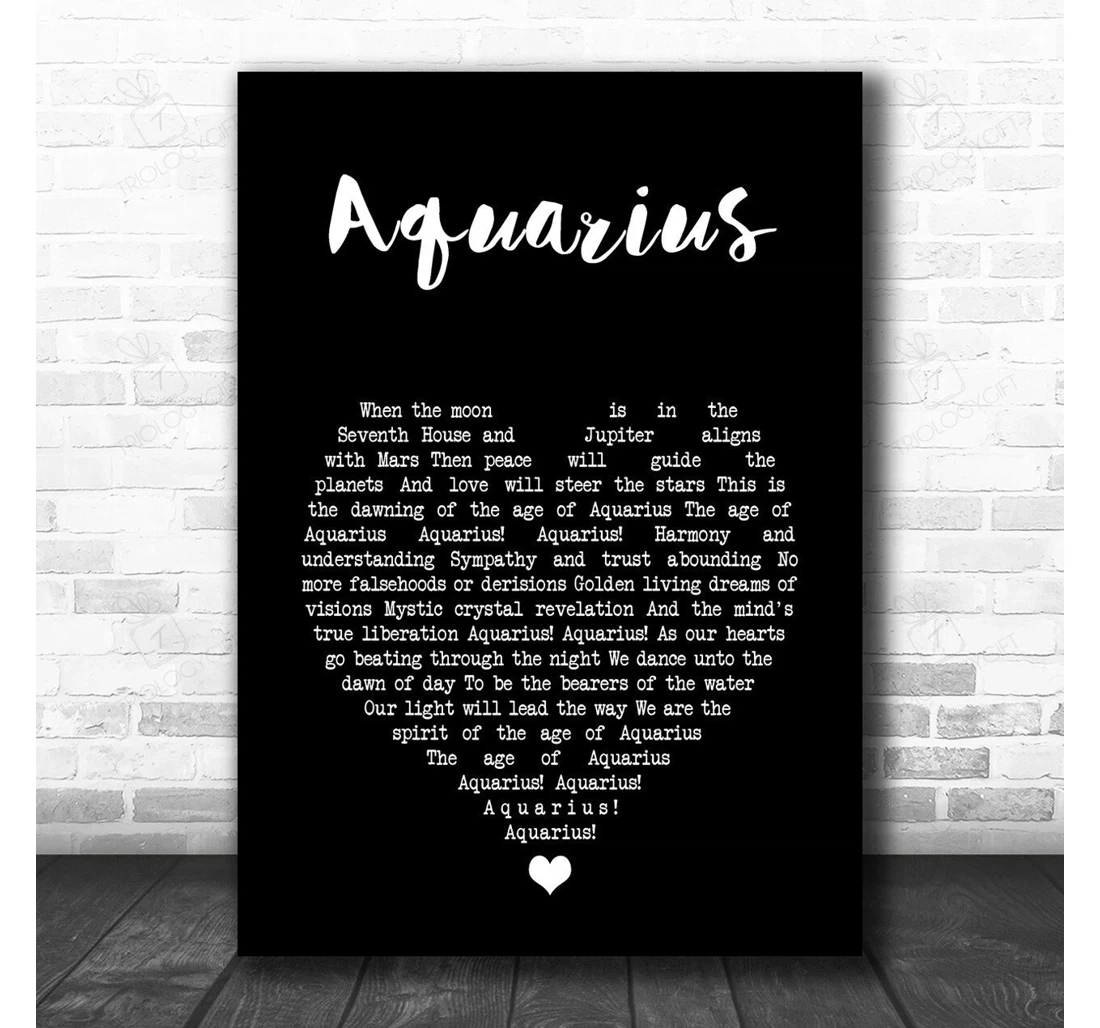 Poster, Canvas - James Rado Aquarius Black Heart Song Lyric Personalised Lyrics Custom Print Framed Wall Art