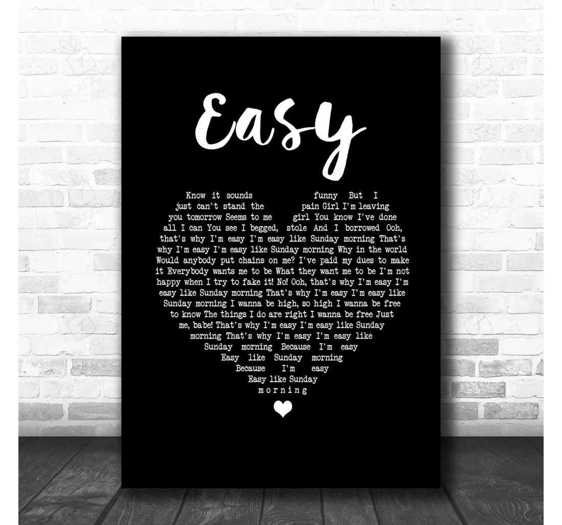 Poster, Canvas - Lionel Richie Easy Black Heart Song Lyric Personalised Lyrics Custom Print Framed Wall Art