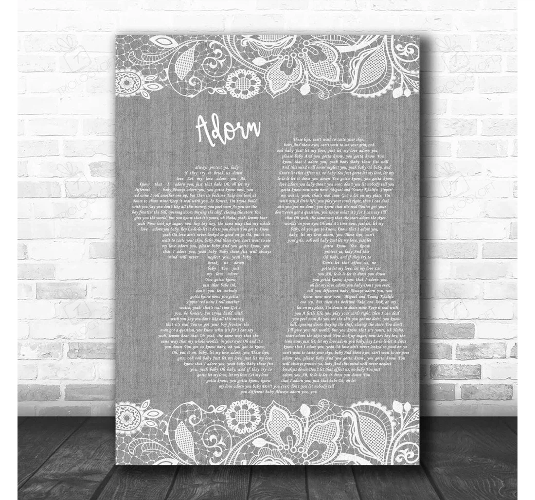 Poster, Canvas - Miguel Adorn Grey Burlap Lace Song Lyric Personalised Lyrics Custom Print Framed Wall Art