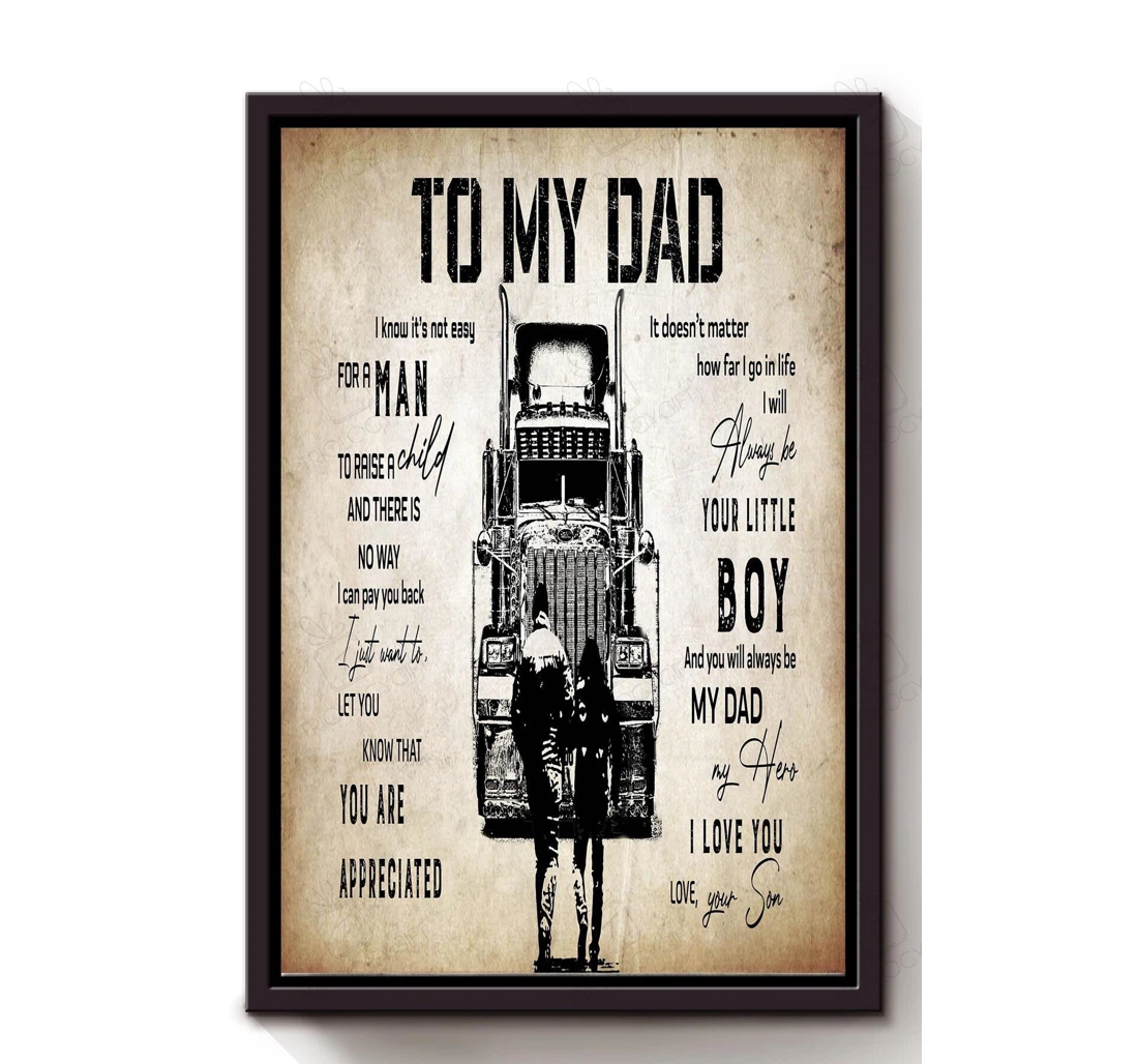 Poster, Canvas - Thankful Letter From Son To His Trucker Dad Father's Day Father Print Framed Wall Art