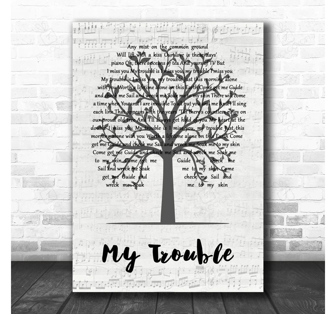 Poster, Canvas - Elbow My Trouble Music Script Tree Song Lyric Personalised Lyrics Custom Print Framed Wall Art