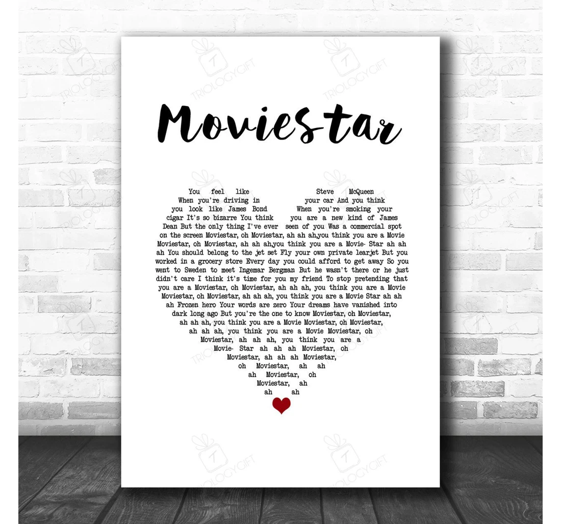 Poster, Canvas - Harpo Moviestar White Heart Song Lyric Personalised Lyrics Custom Print Framed Wall Art
