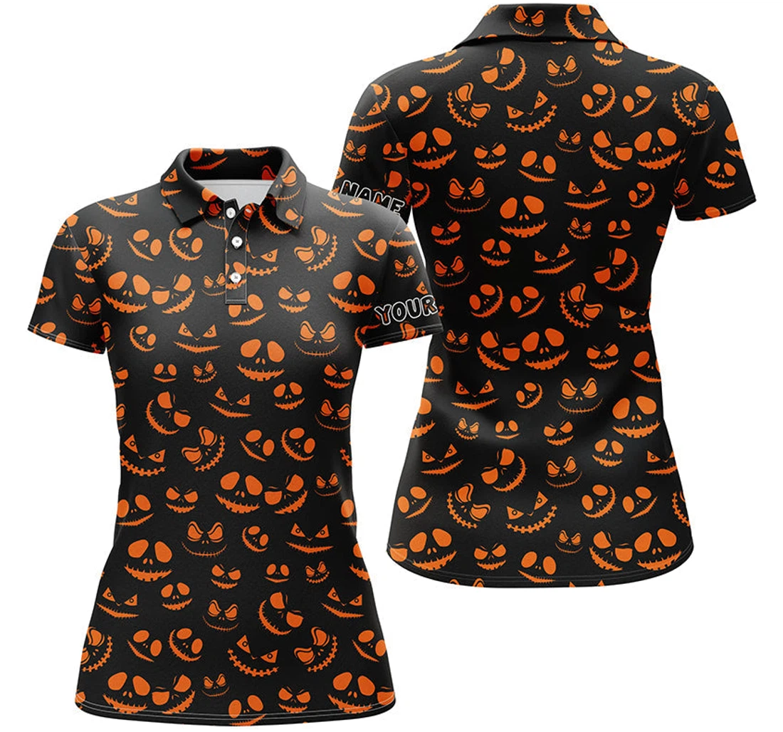 Personalized Funny Golf Orange Black Halloween Background Custom Halloween Golf Attire Nqs - Polo Shirt