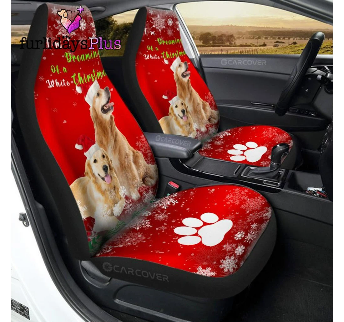 Personalized Christmas Christmas Golden Retrievers Universal Front Car Seat Cover