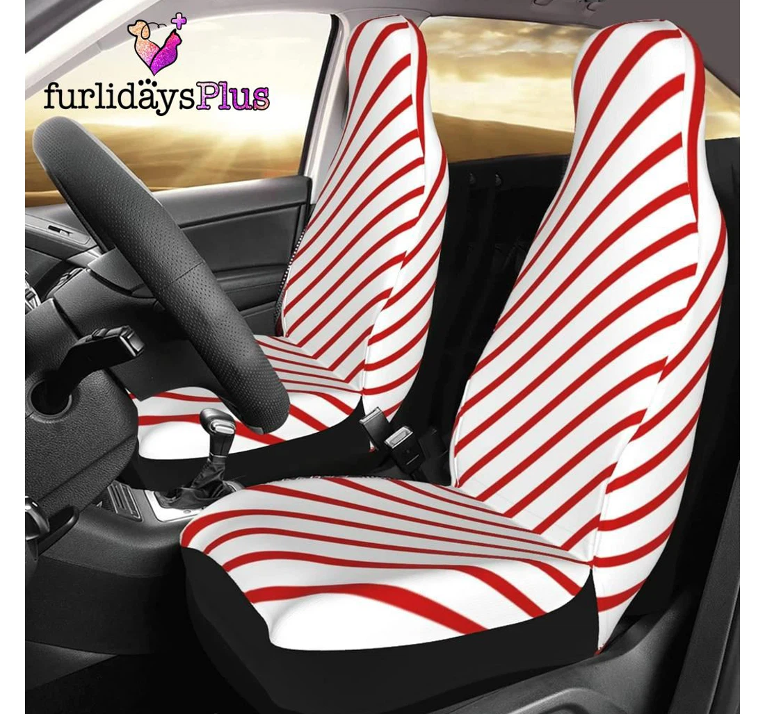 Personalized Christmas Christmas White Red Stripes Universal Front Car Seat Cover