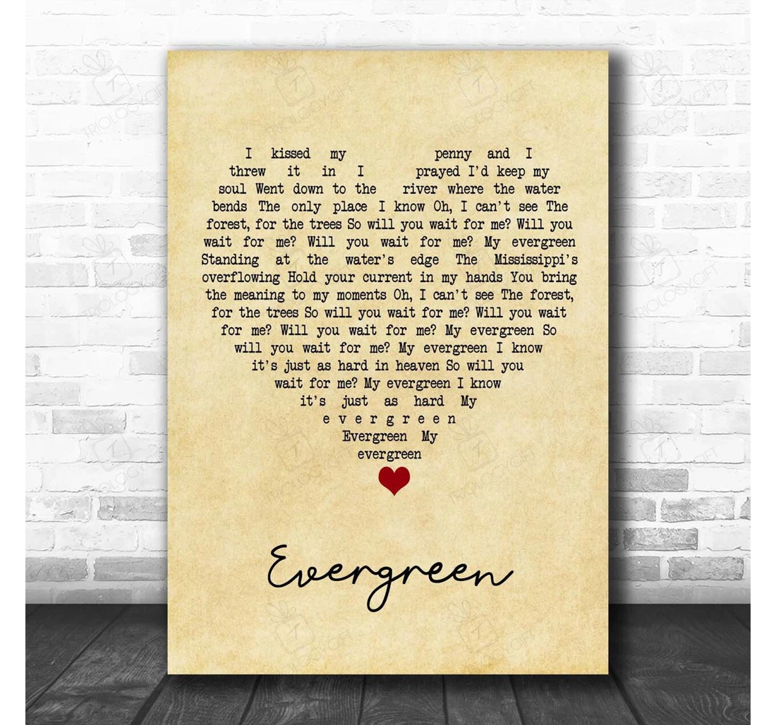 Poster, Canvas - Yebba Evergreen Vintage Heart Song Lyric Personalised Lyrics Custom Print Framed Wall Art