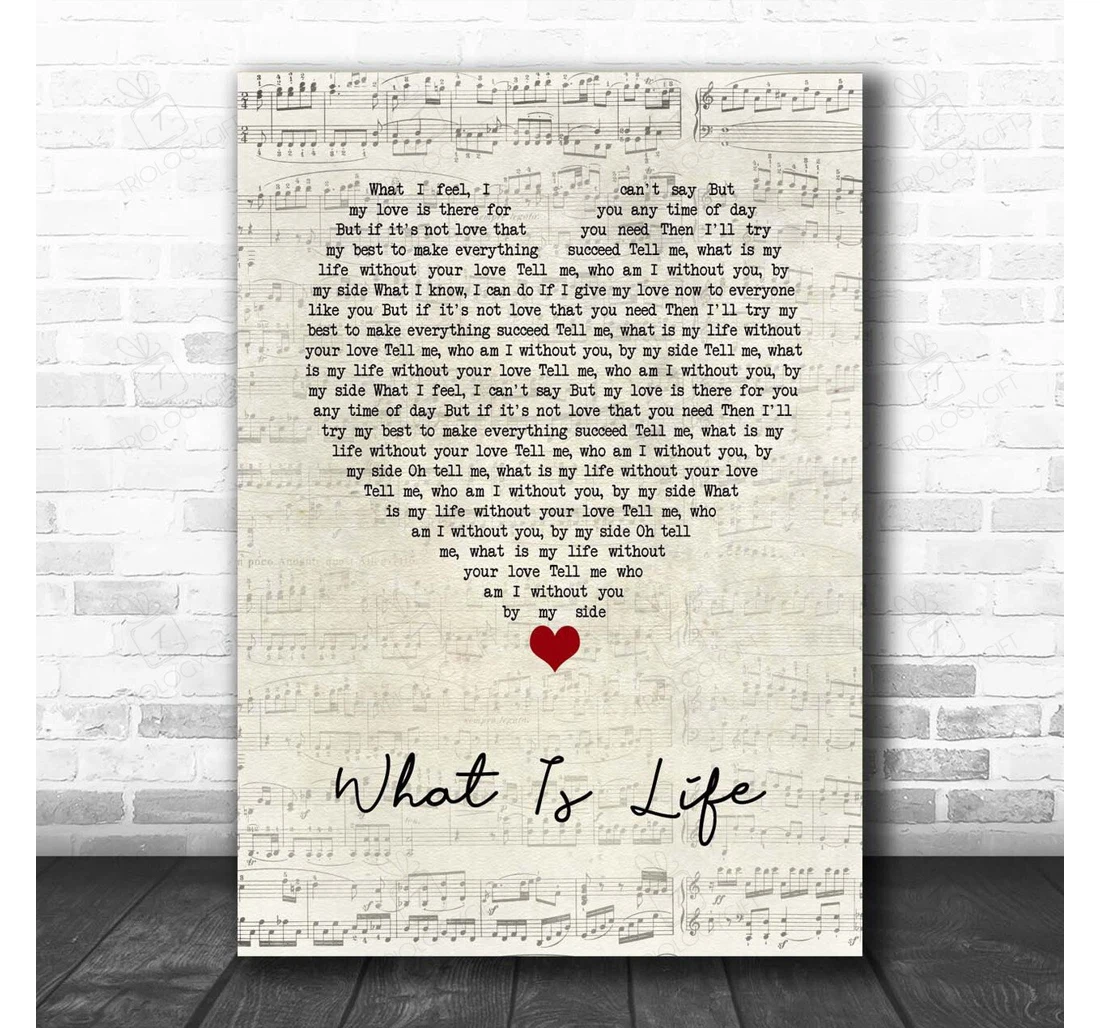 Poster, Canvas - George Harrison What Is Life Script Heart Song Lyric Personalised Lyrics Custom Print Framed Wall Art