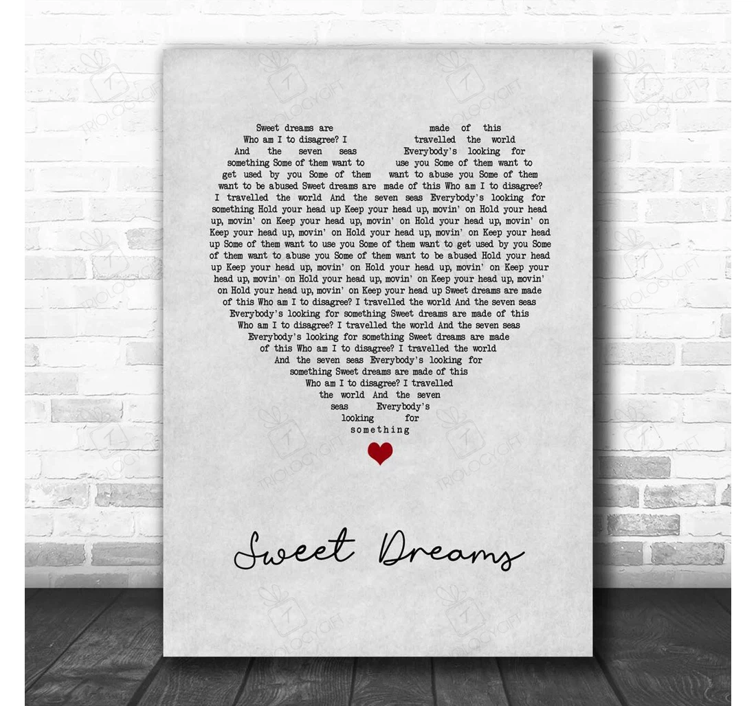 Poster, Canvas - Eurythmics Sweet Dreams Grey Heart Song Lyric Personalised Lyrics Custom Print Framed Wall Art
