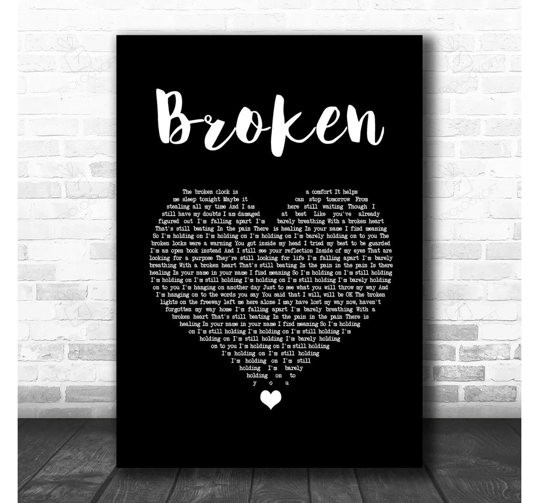 Poster, Canvas - Lifehouse Broken Black Heart Song Lyric Personalised Lyrics Custom Print Framed Wall Art