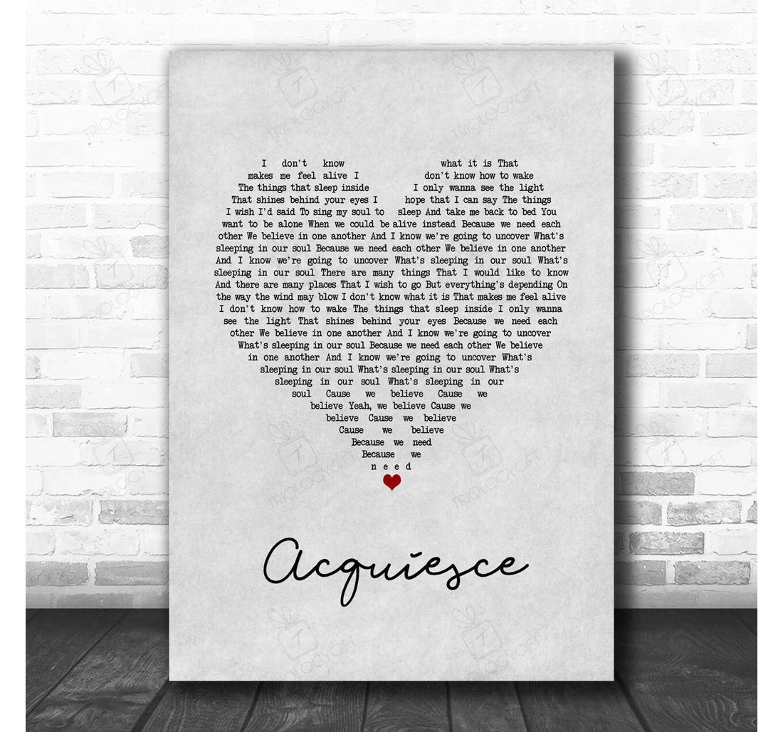 Poster, Canvas - Oasis Acquiesce Grey Heart Song Lyric Personalised Lyrics Custom Print Framed Wall Art