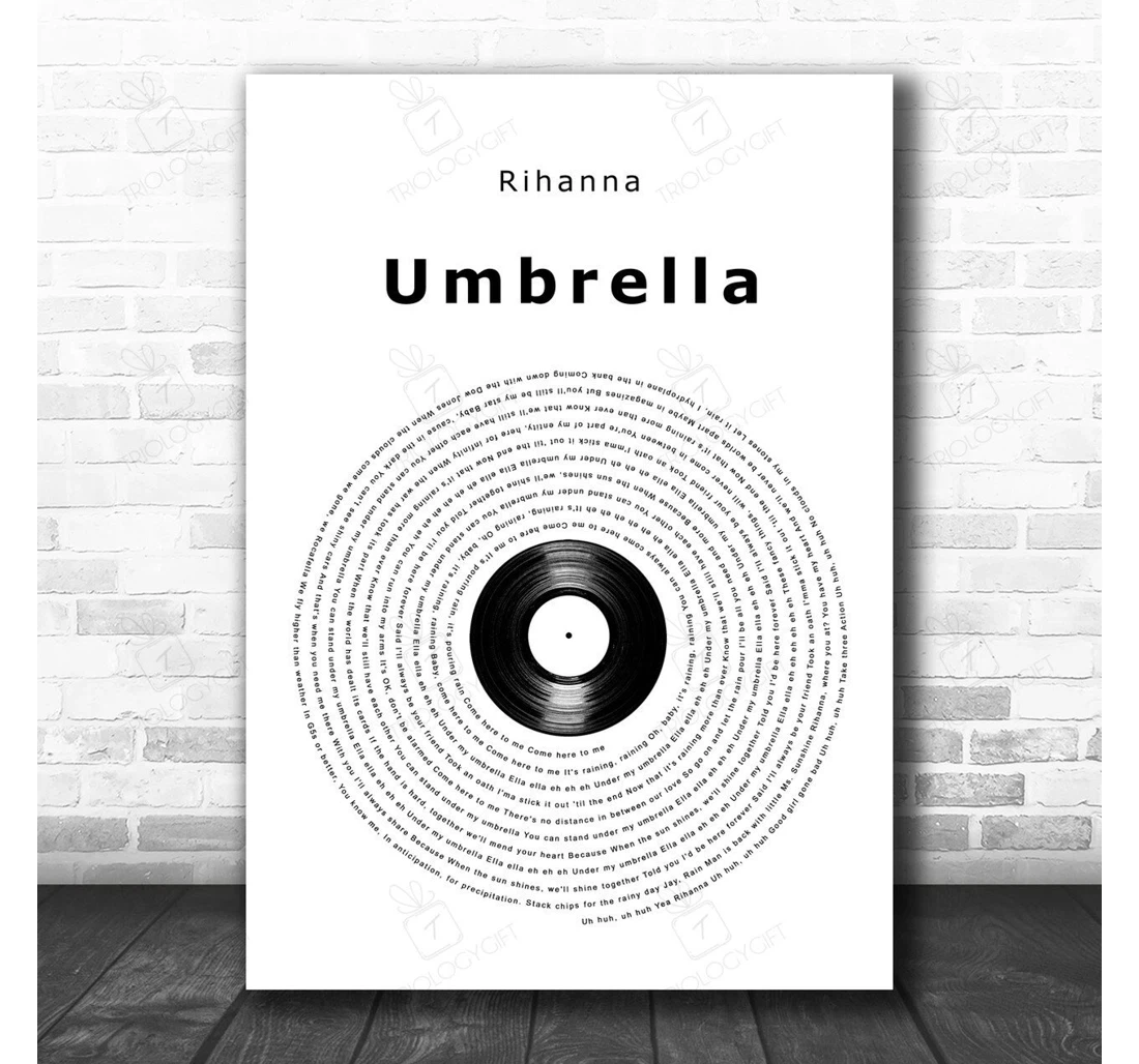 Poster, Canvas - Rihanna Umbrella Vinyl Record Song Lyric Personalised Lyrics Custom Print Framed Wall Art