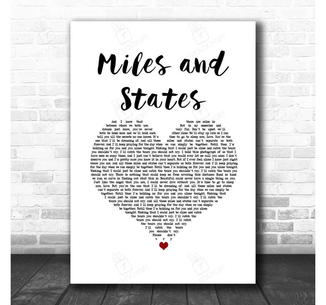 Poster, Canvas - Abandoning Sunday Miles And States White Heart Song Lyric Personalised Lyrics Custom Print Framed Wall Art