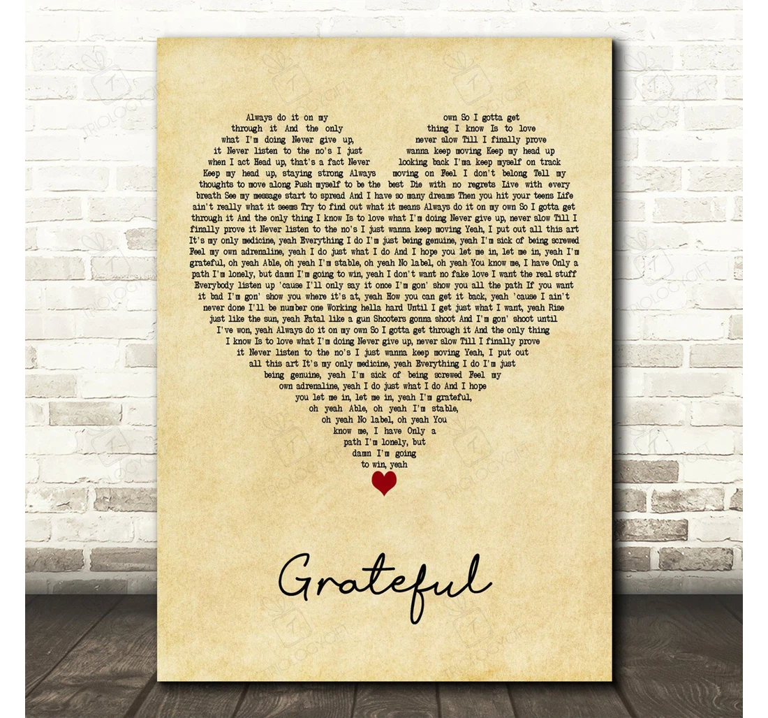 Poster, Canvas - Neffex Grateful Vintage Heart Song Lyric Personalised Lyrics Custom Print Framed Wall Art