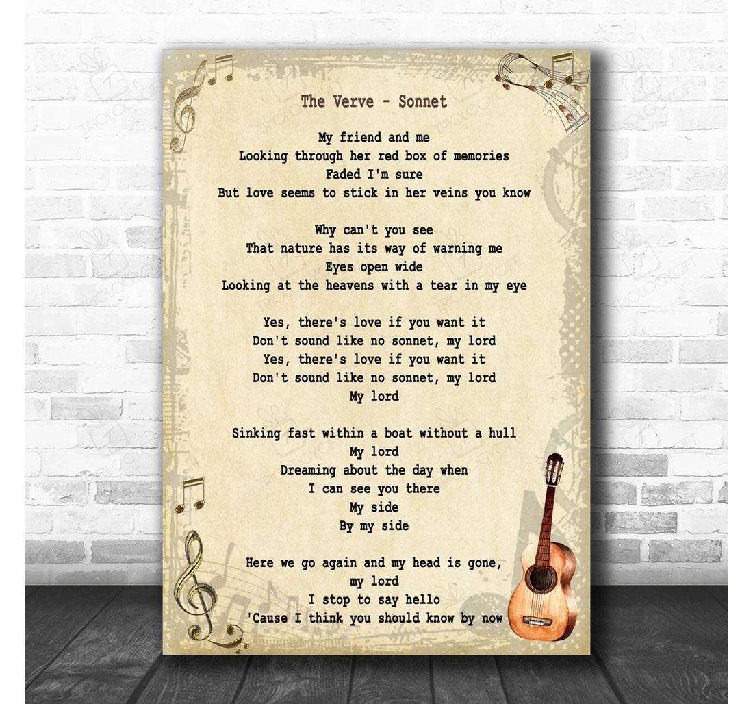Poster, Canvas - The Verve Sonnet Song Lyric Vintage Music Personalised Lyrics Custom Print Framed Wall Art