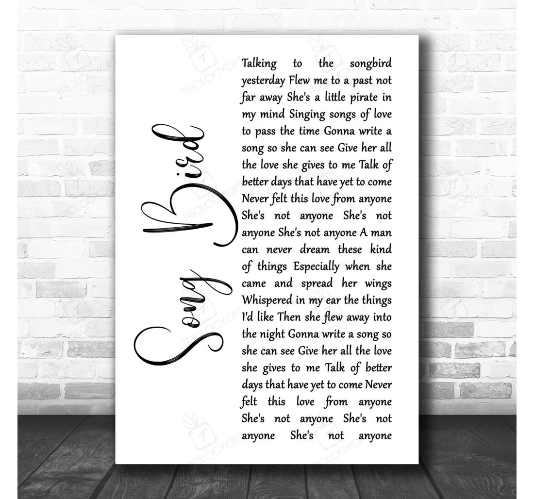 Poster, Canvas - Oasis Songbird White Script Song Lyric Personalised Lyrics Custom Print Framed Wall Art