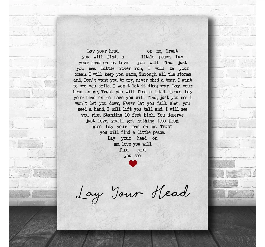 Poster, Canvas - Maverick Sabre Lay Your Head Grey Heart Song Lyric Personalised Lyrics Custom Print Framed Wall Art
