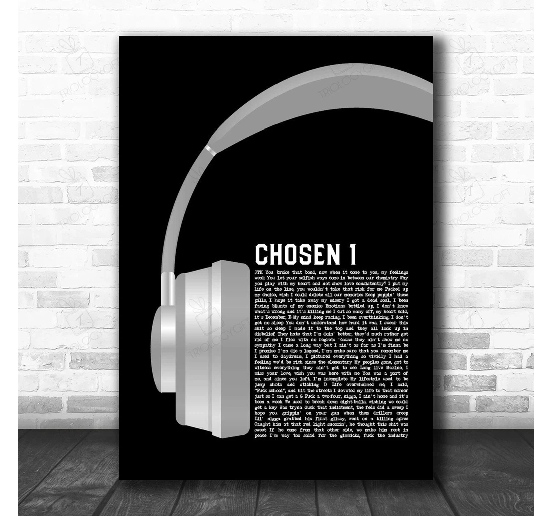 Poster, Canvas - Polo G Chosen Grey Headphones Song Lyric Personalised Lyrics Custom Print Framed Wall Art