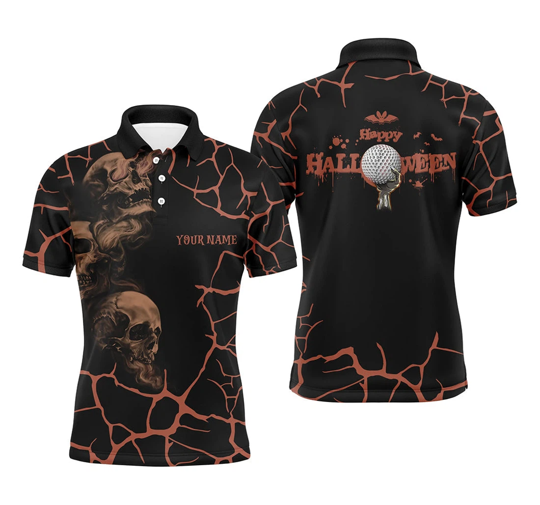 Personalized Orange Happy Halloween Skull Golf Spooky Halloween Golf Idea Ldt - Polo Shirt