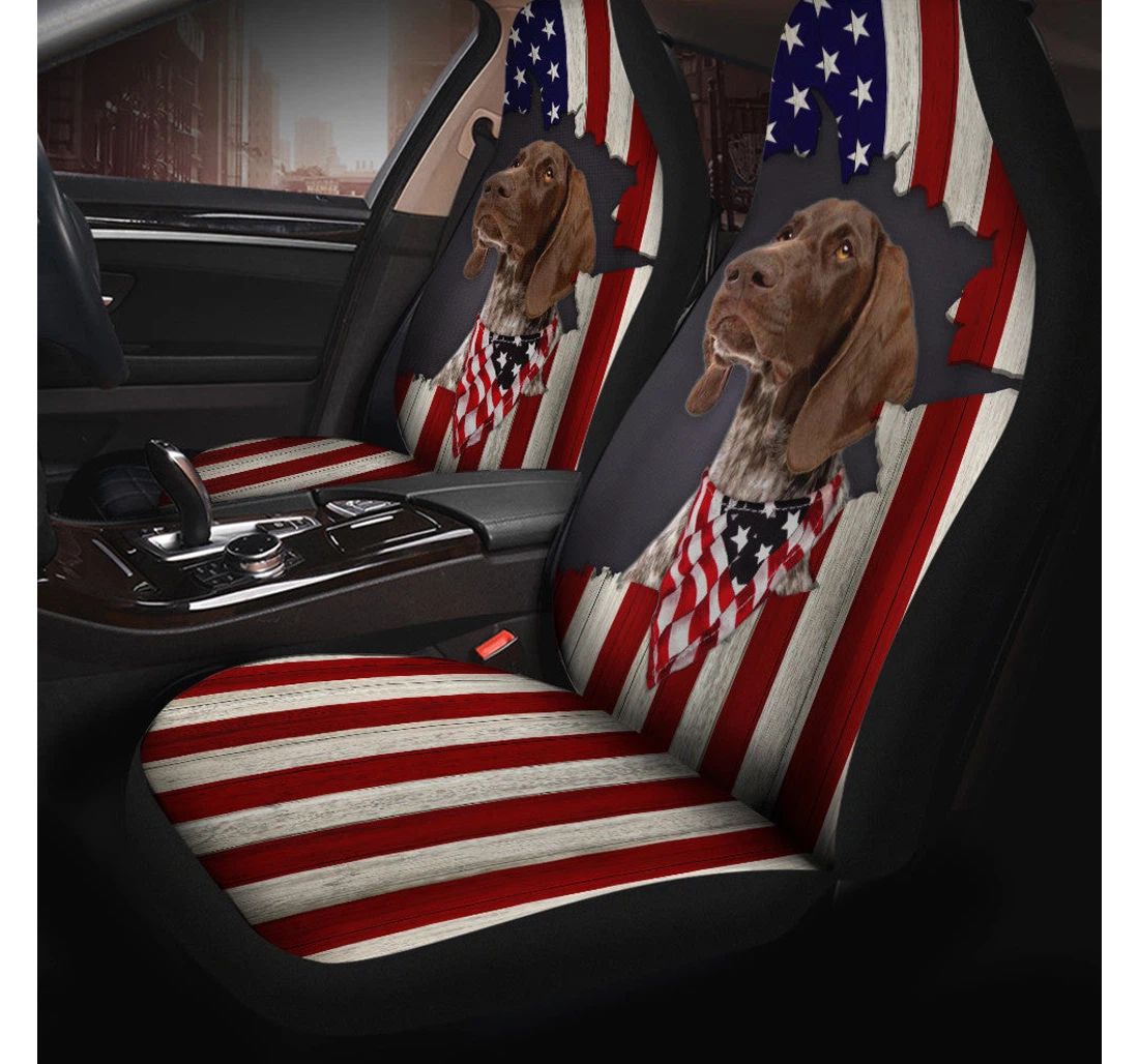 Personalized German Shorted Pointer Inside American Flag Universal Front Car Seat Cover