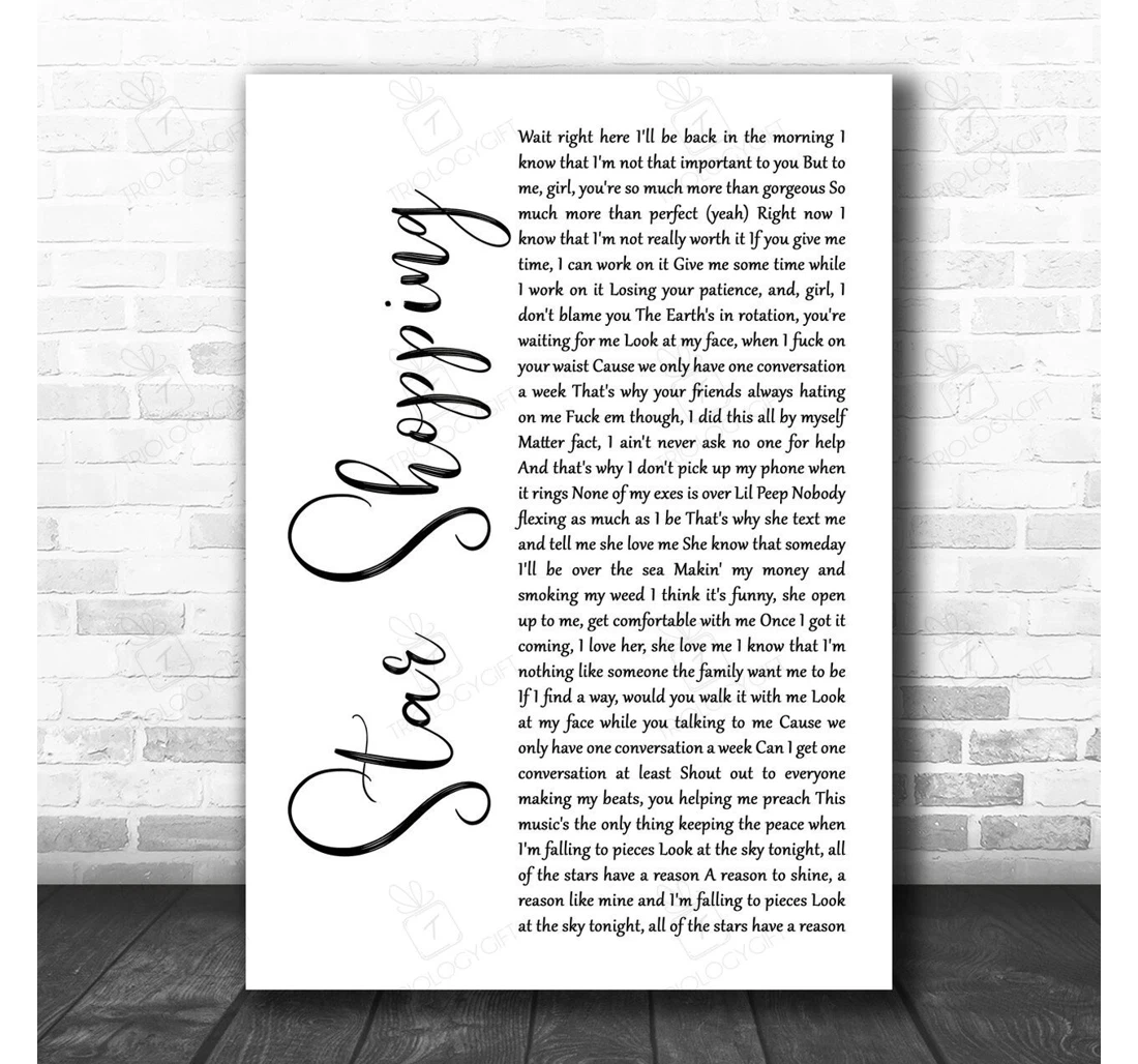 Poster, Canvas - Lil Peep Star Shopping White Script Song Lyric Personalised Lyrics Custom Print Framed Wall Art