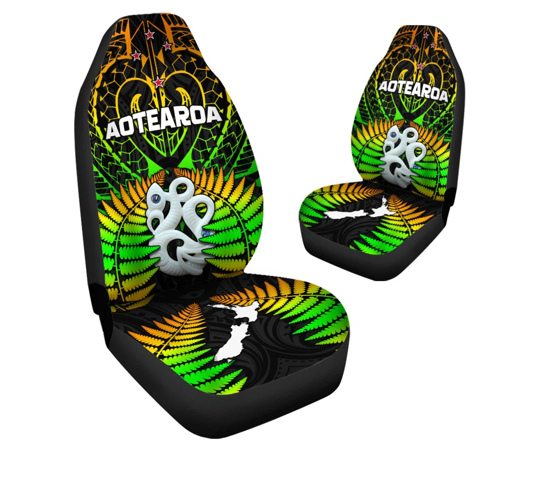Personalized Aotearoa Fern New Zealand Hei Tiki Special Style Universal Front Car Seat Cover
