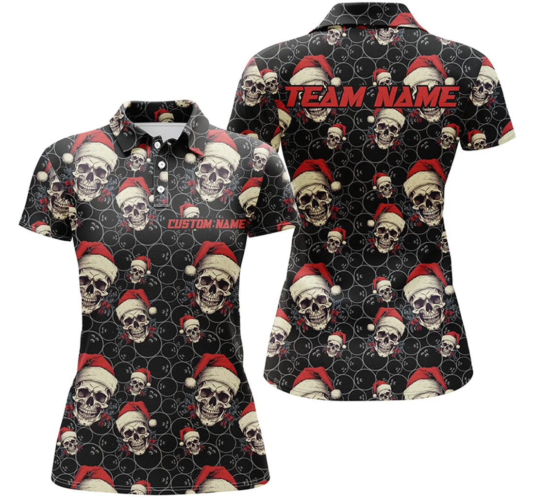 Personalized Custom Funny Christmas Bowling Skull Christmas Bowlers Outfit Iphw - Polo Shirt
