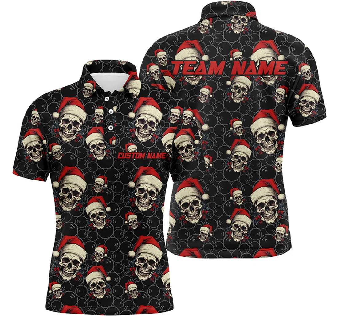 Personalized Custom Funny Christmas Bowling Skull Christmas Bowlers Outfit Iphw - Polo Shirt