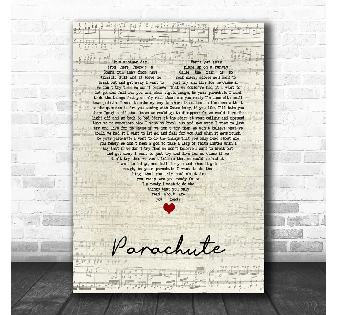 Poster, Canvas - Neck Deep Parachute Script Heart Song Lyric Music Personalised Lyrics Custom Print Framed Wall Art