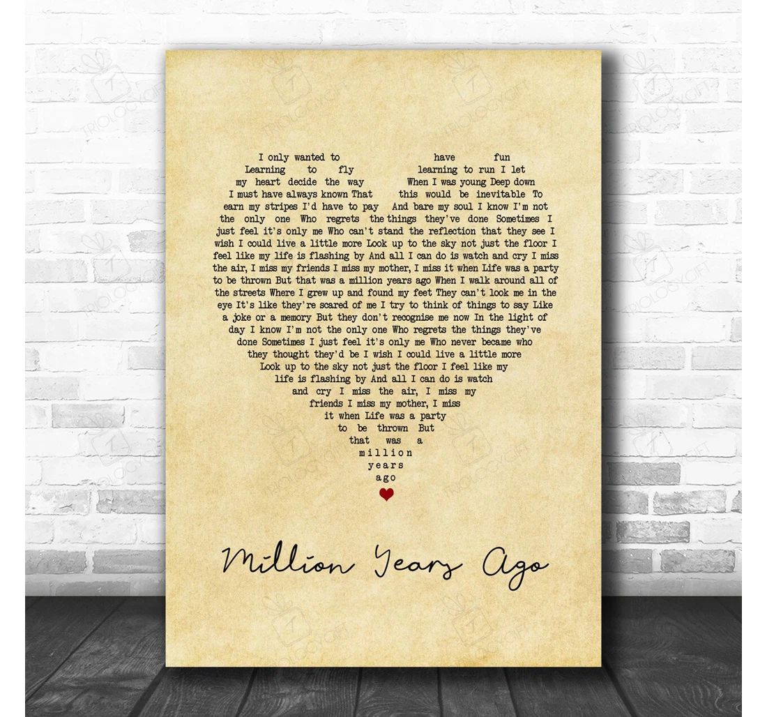 Poster, Canvas - Adele Million Years Ago Vintage Heart Song Lyric Personalised Lyrics Custom Print Framed Wall Art