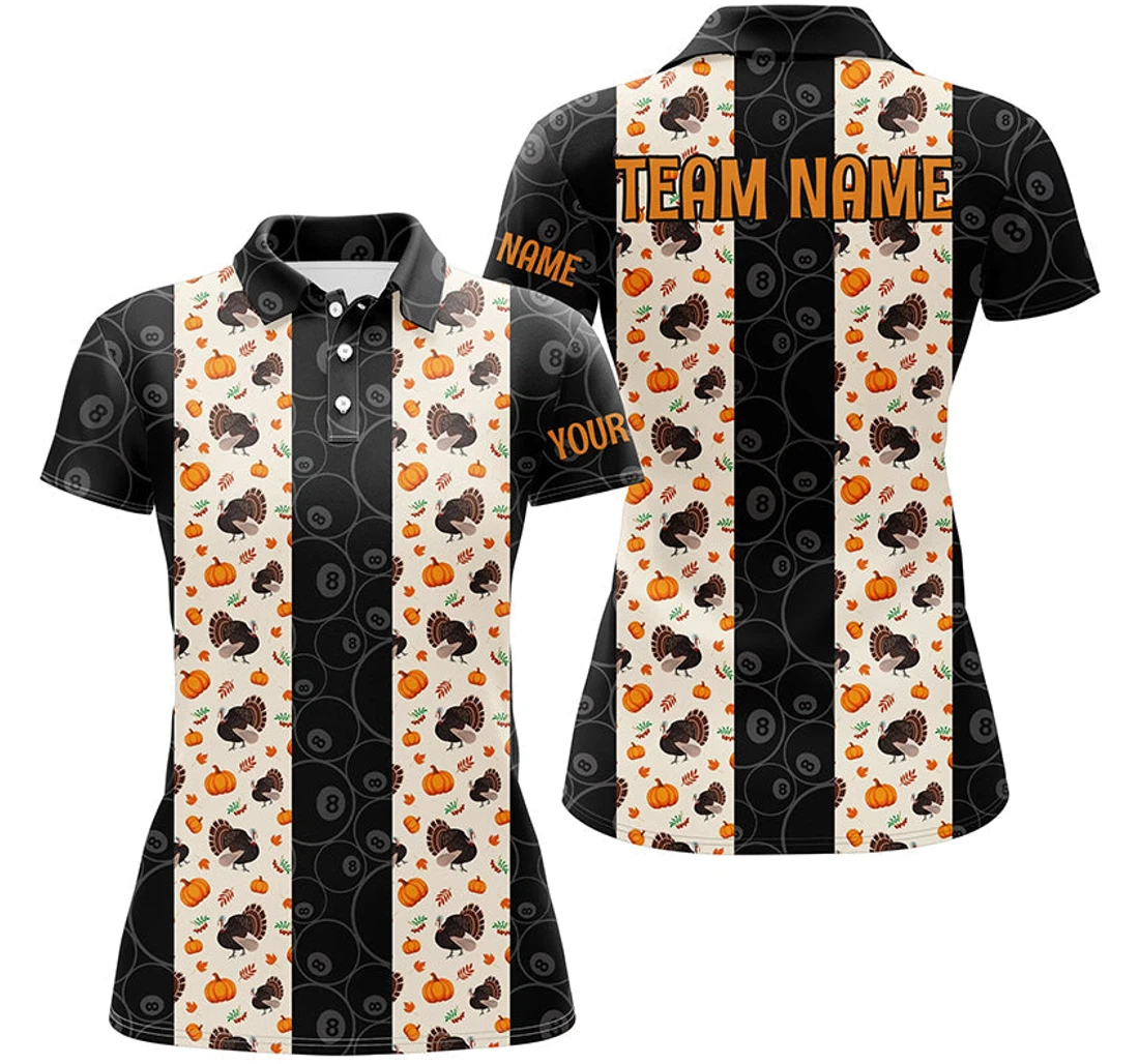 Personalized Happy Thanksgiving Days Turkey Chicken And Pumpkins Pattern Custom Billiard Tdm - Polo Shirt