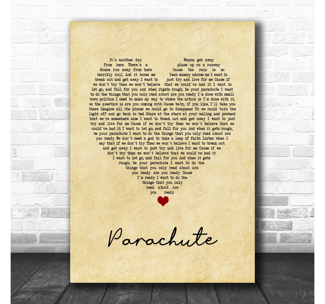 Poster, Canvas - Neck Deep Parachute Vintage Heart Song Lyric Music Lyrics Print Framed Wall Art