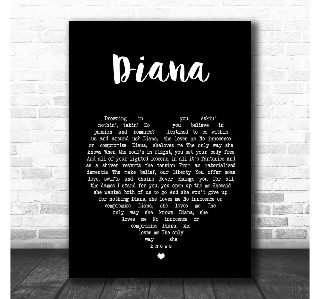 Poster, Canvas - Paolo Nutini Diana Black Heart Song Lyric Personalised Lyrics Custom Print Framed Wall Art