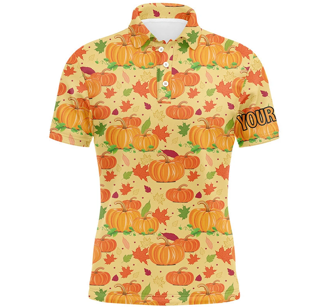 Personalized Happy Thanksgiving Day Golf Orange Pumpkins Falling Leaves Golf Ldt - Polo Shirt