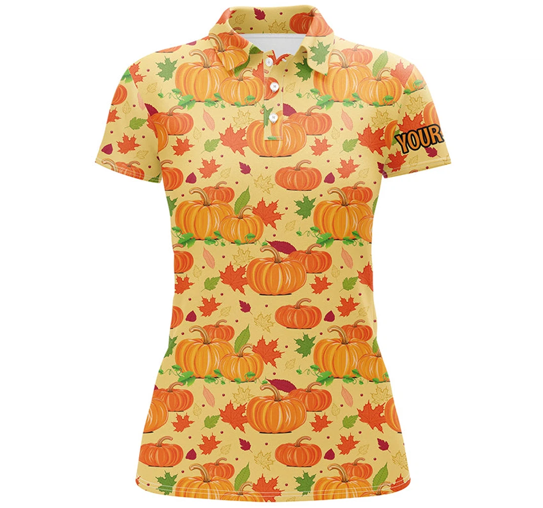 Personalized Happy Thanksgiving Day Golf Orange Pumpkins Falling Leaves Golf Ldt - Polo Shirt