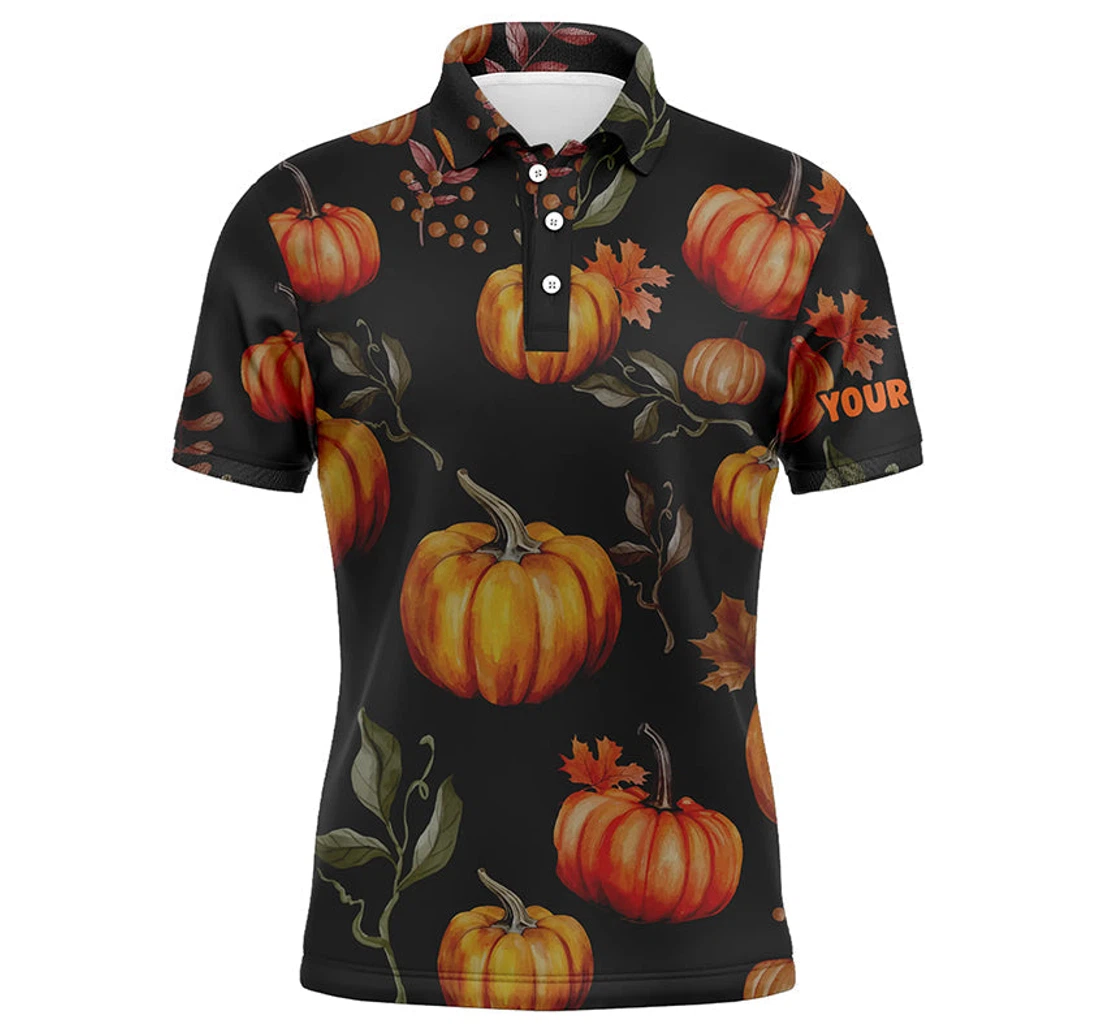 Personalized Watercolor Pumpkin Thanksgiving Golf Customized Fall Pattern Golf Ldt - Polo Shirt