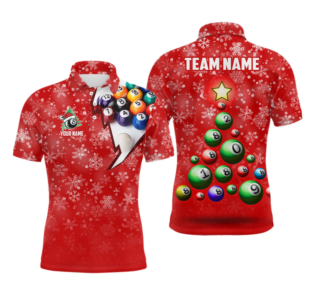 Personalized Christmas Tree Billiard Balls Custom Christmas Ball Pool Vhm - Polo Shirt