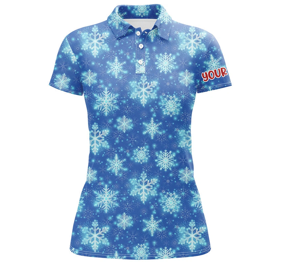 Personalized Christmas Glitter With Snowflakes Blue Golf Custom Christmas Golf Ldt - Polo Shirt