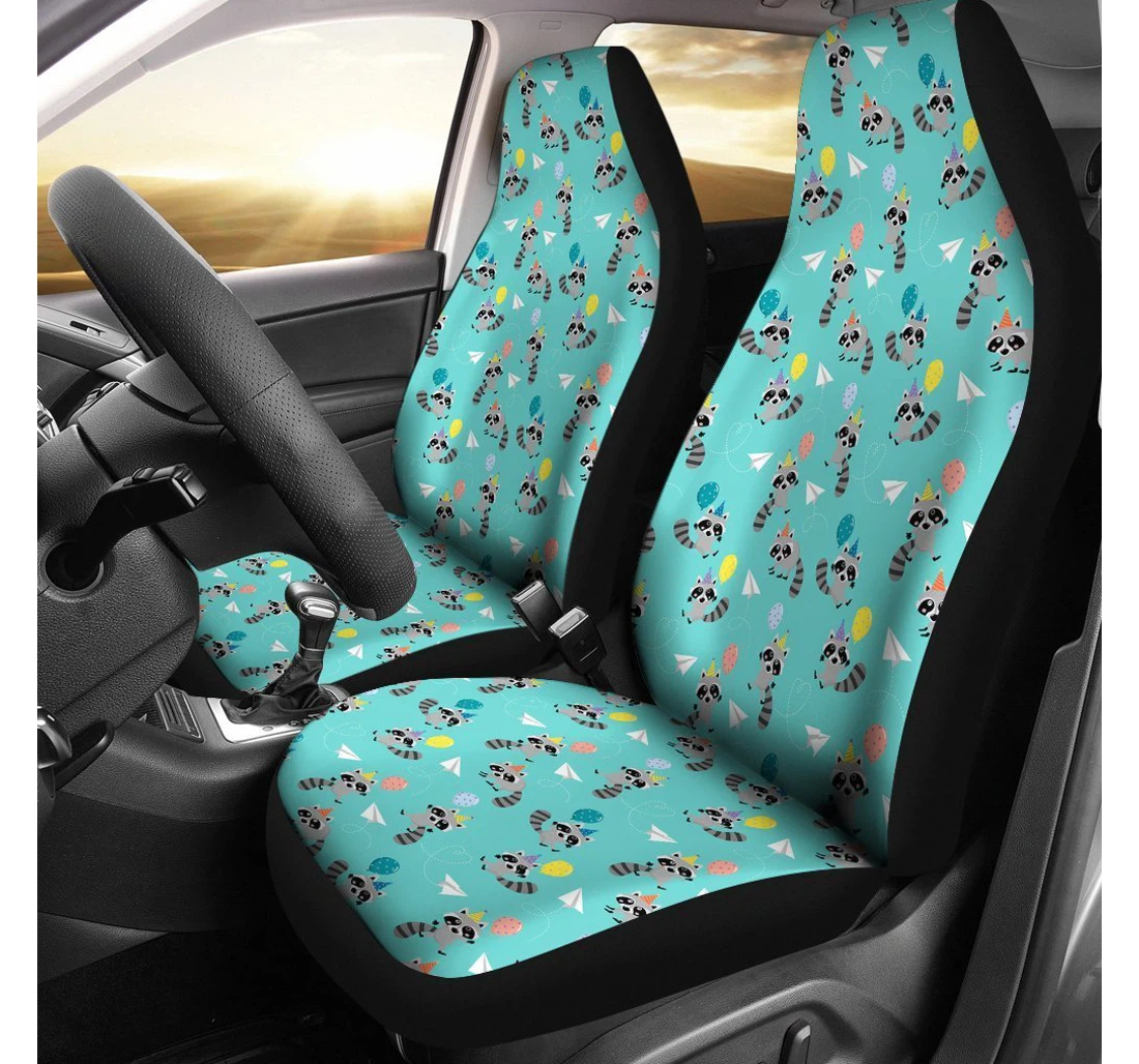 Personalized Birthday Raccoon Pattern Universal Front Car Seat Cover