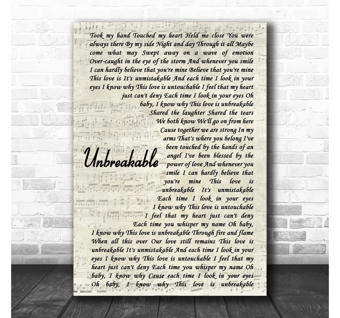 Poster, Canvas - Westlife Unbreakable Vintage Script Song Lyric Music Lyrics Print Framed Wall Art