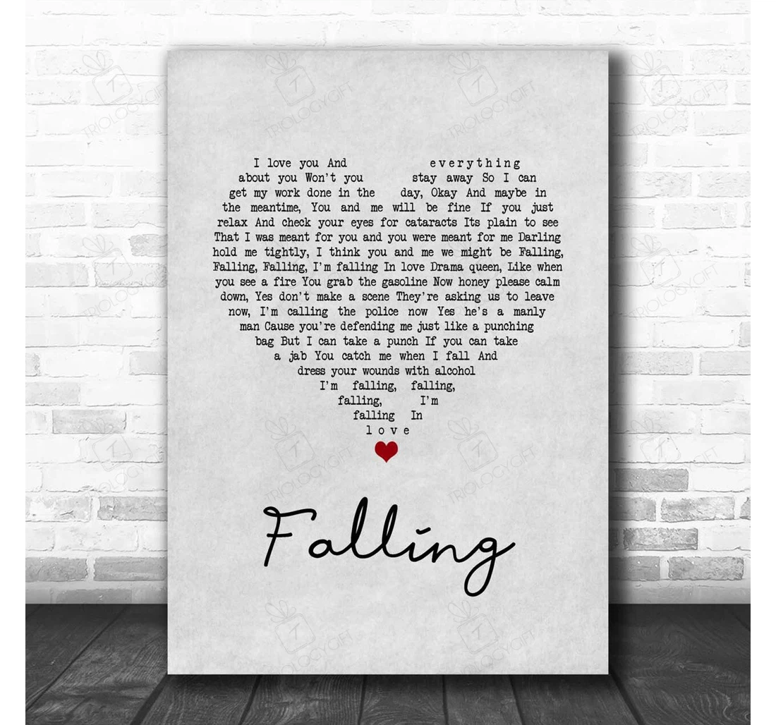 Poster, Canvas - The Lumineers Falling Grey Heart Song Lyric Personalised Lyrics Custom Print Framed Wall Art