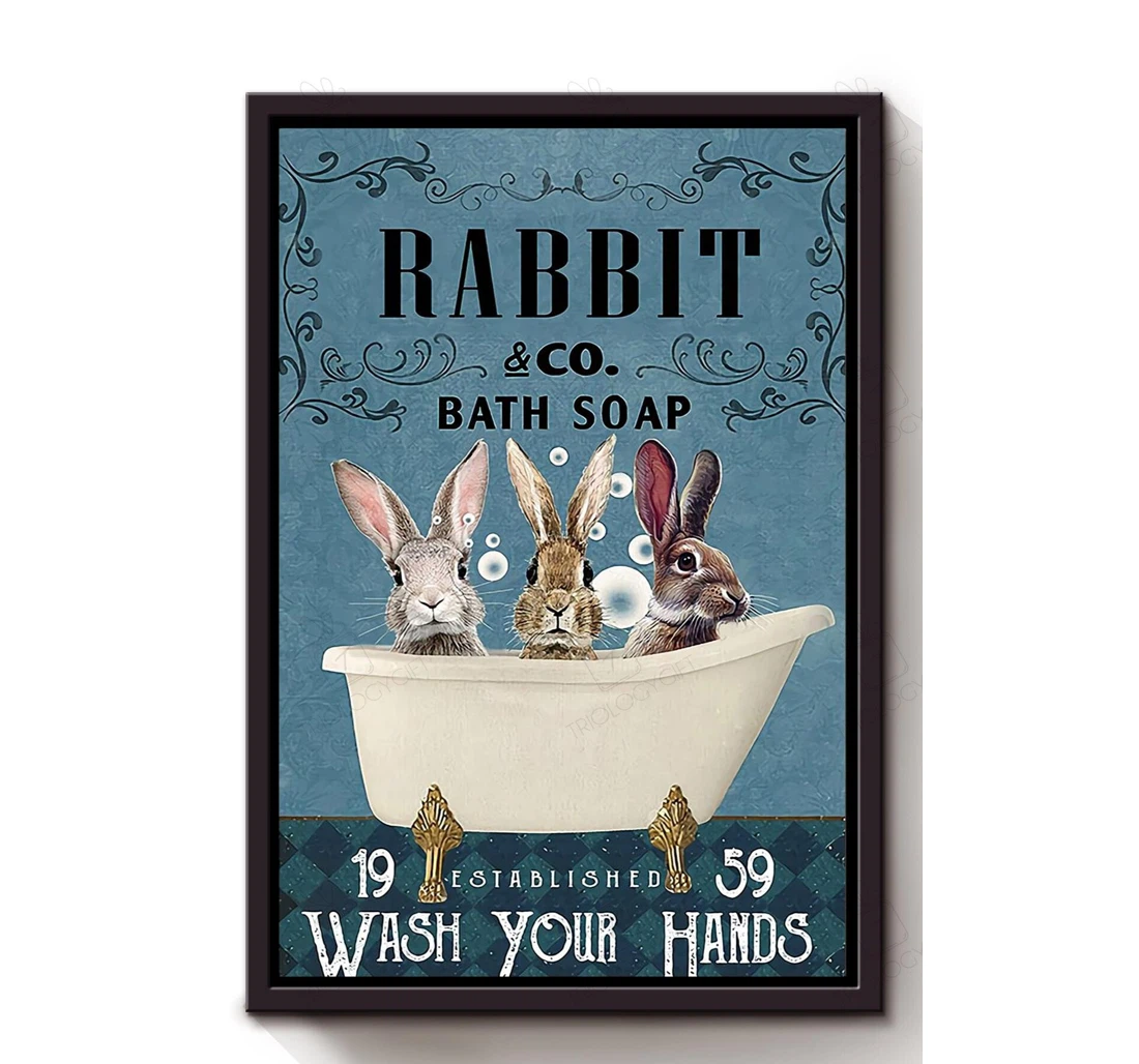 Poster, Canvas - Wash Your Hands Rabbit Lover Print Framed Wall Art