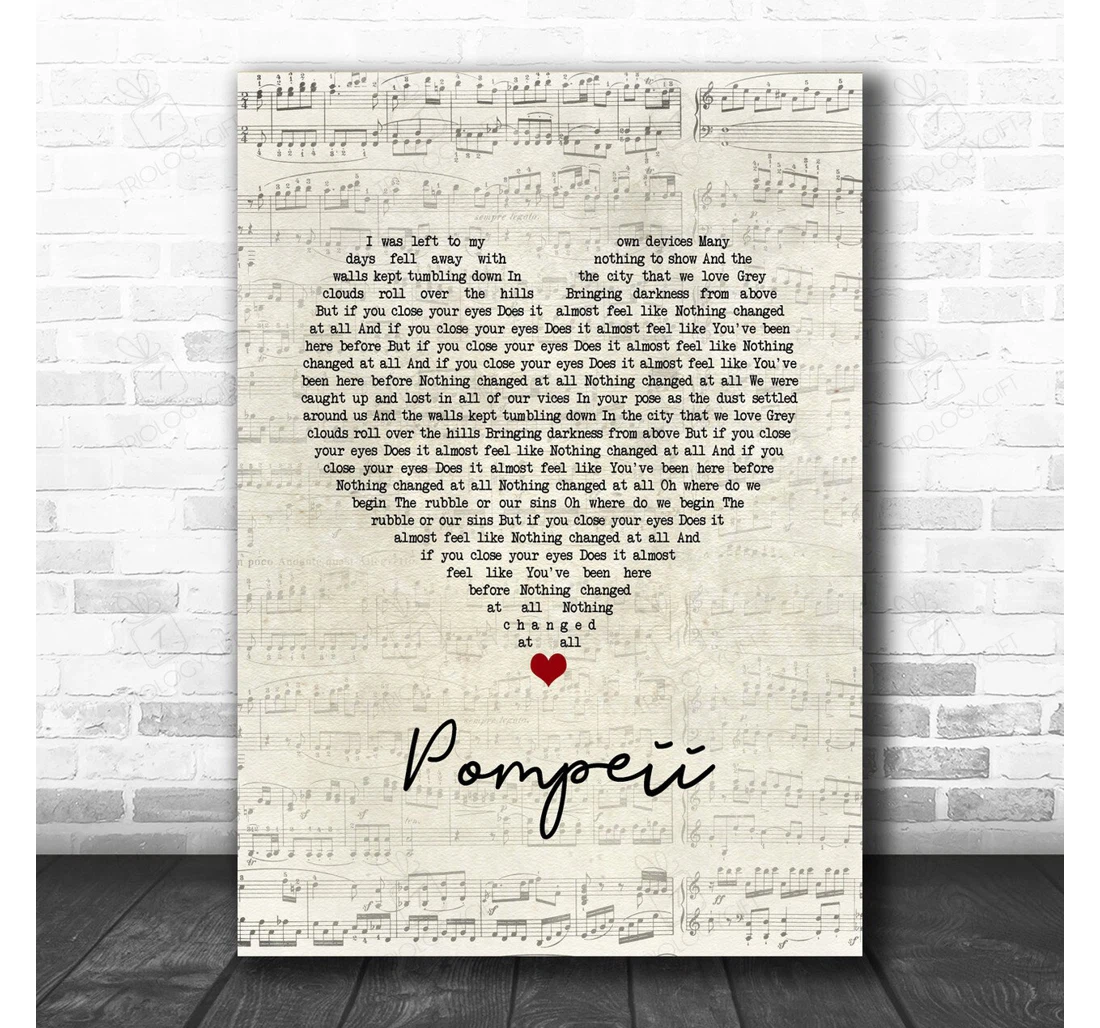 Poster, Canvas - Bastille Pompeii Script Heart Song Lyric Personalised Lyrics Custom Print Framed Wall Art