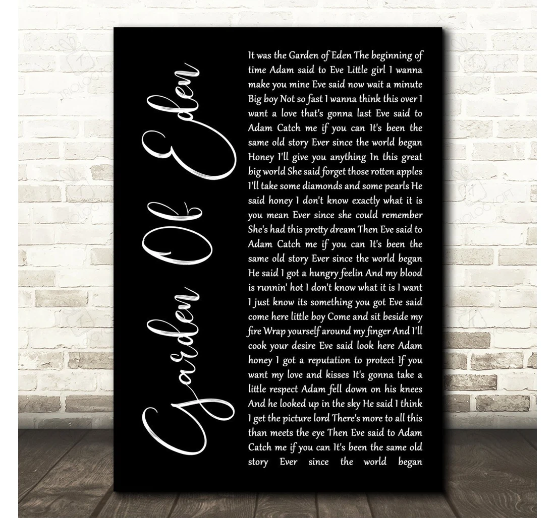 Poster, Canvas - John Cafferty Garden Of Eden Black Script Song Lyric Personalised Lyrics Custom Print Framed Wall Art