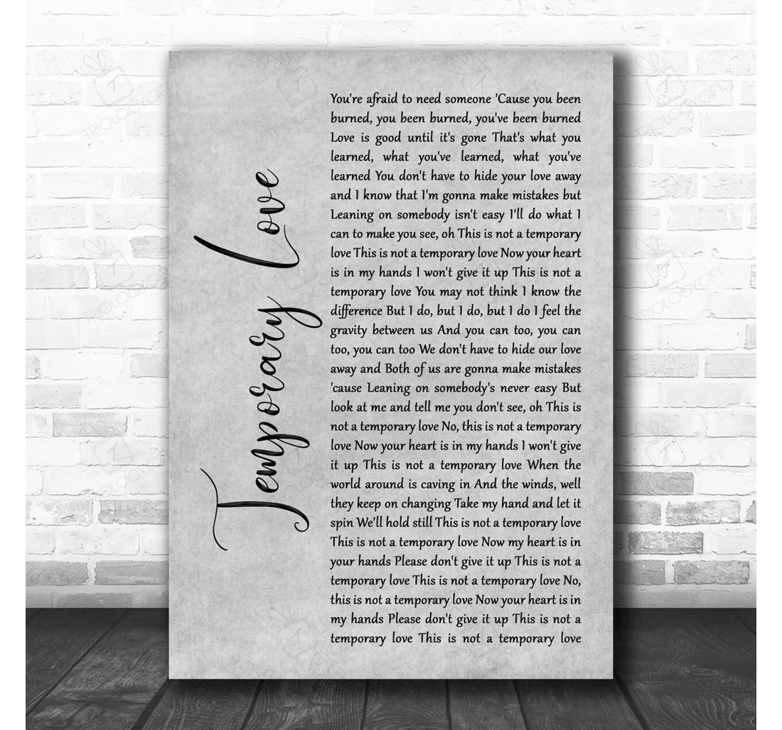 Poster, Canvas - Ben Platt Temporary Love Grey Script Song Lyric Personalised Lyrics Custom Print Framed Wall Art