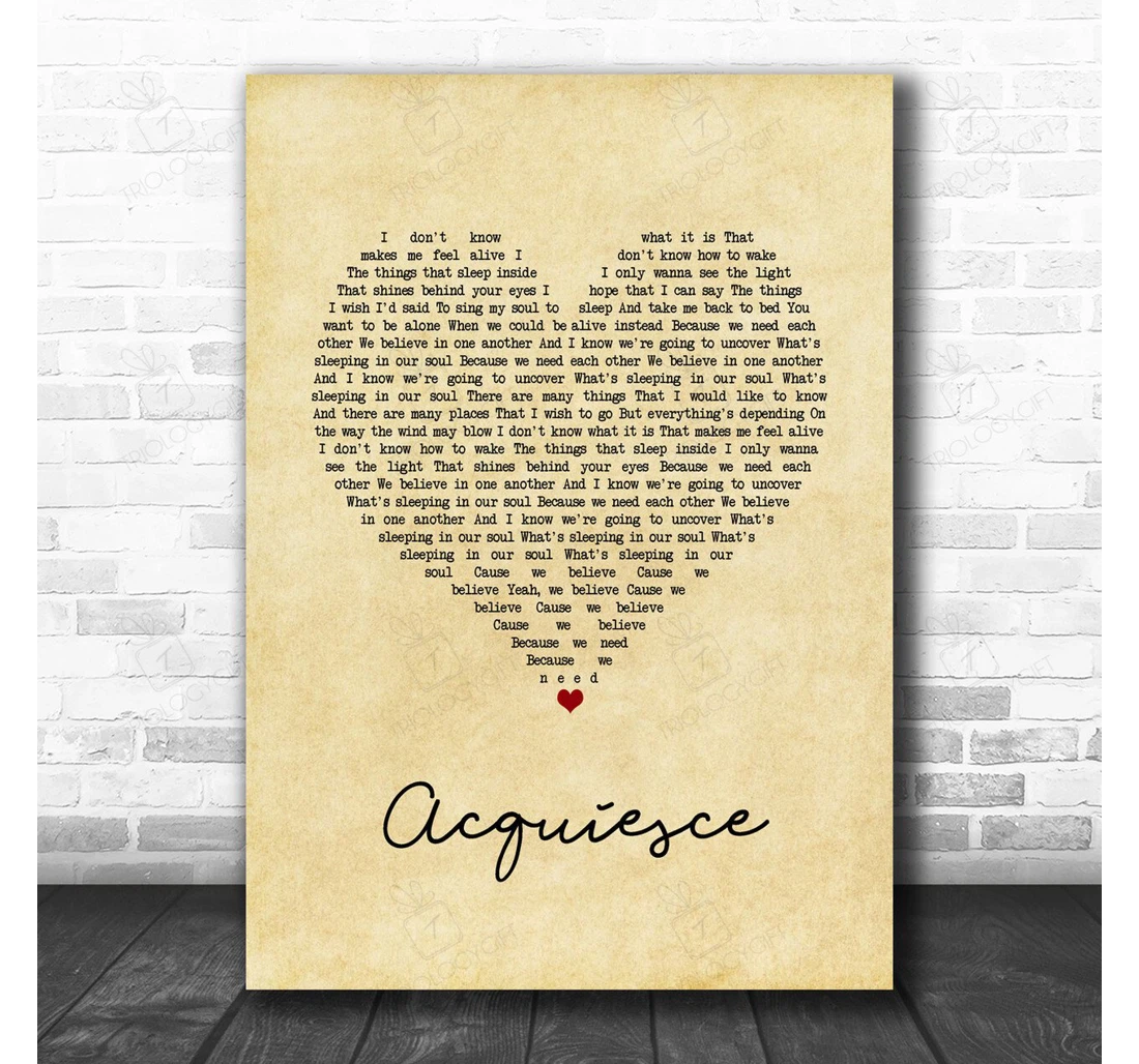 Poster, Canvas - Oasis Acquiesce Vintage Heart Song Lyric Personalised Lyrics Custom Print Framed Wall Art