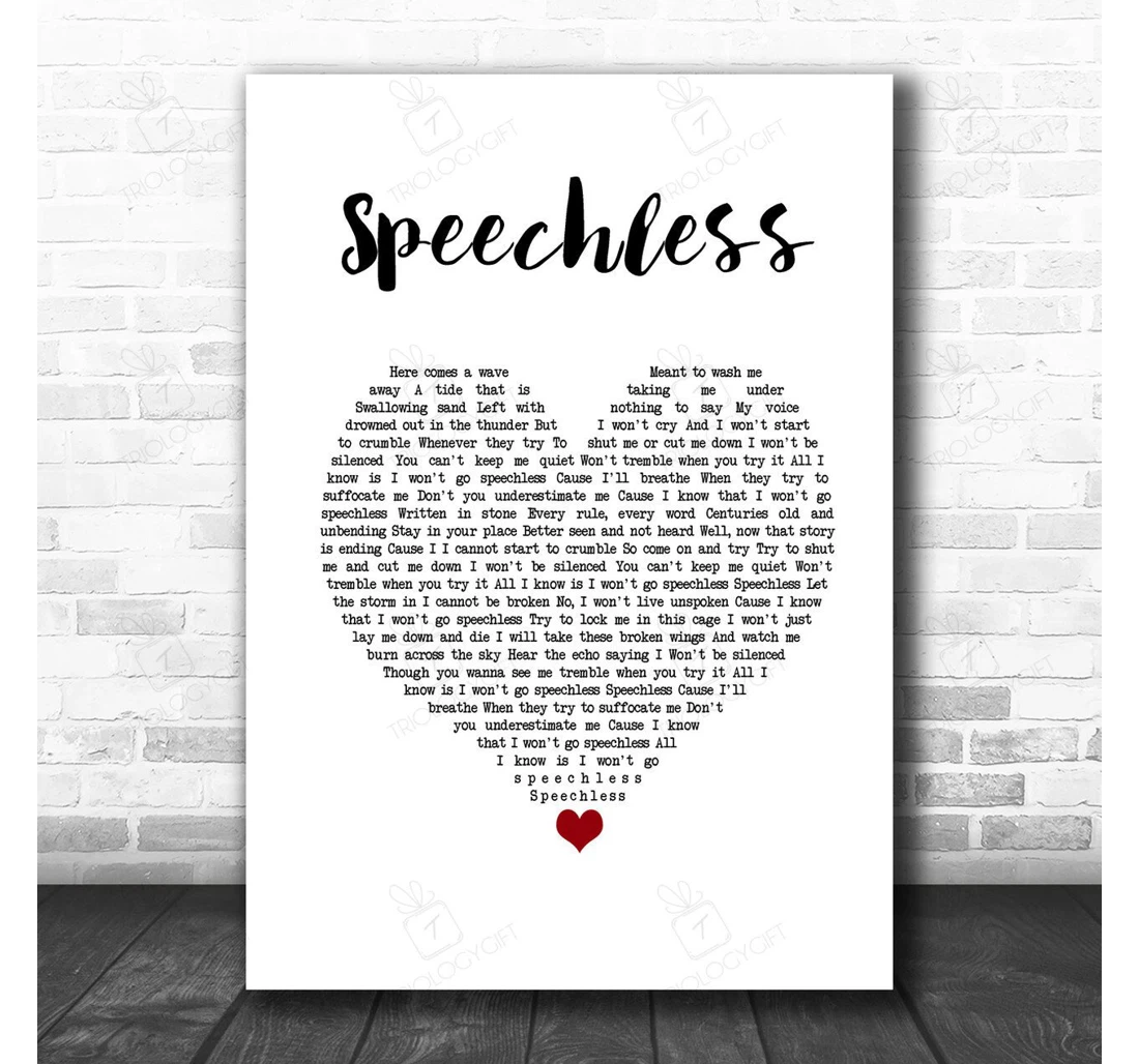 Poster, Canvas - Naomi Scott Speechless White Heart Song Lyric Personalised Lyrics Custom Print Framed Wall Art