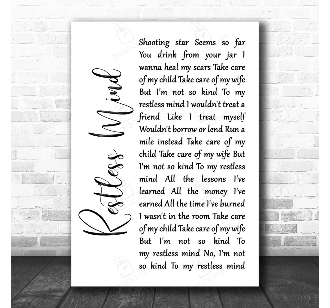 Poster, Canvas - Stereophonics Restless Mind White Script Song Lyric Music Personalised Lyrics Custom Print Framed Wall Art